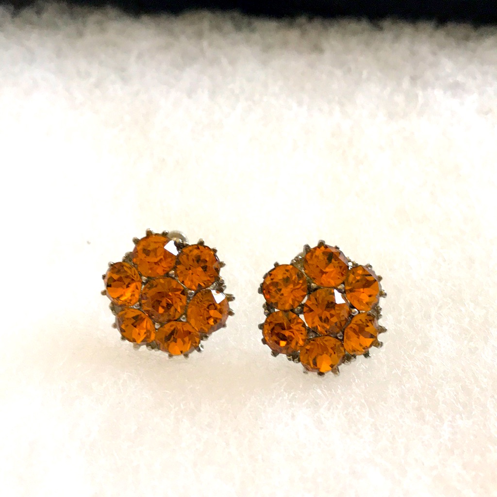 Signed Ora Screw-Back Vintage Earring Orange Stone